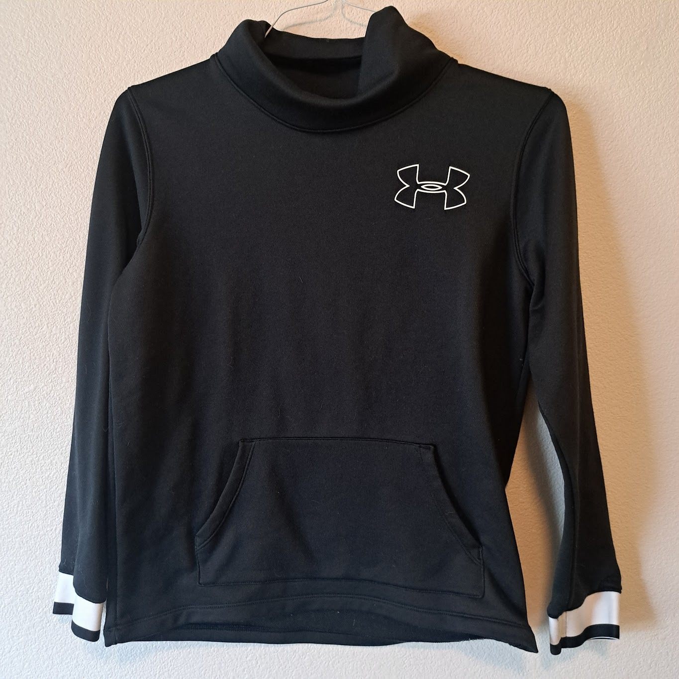Under Armour Kids Yxl Black Funnel Neck Fleece Pullover Hoodie Logo Sweatshirt